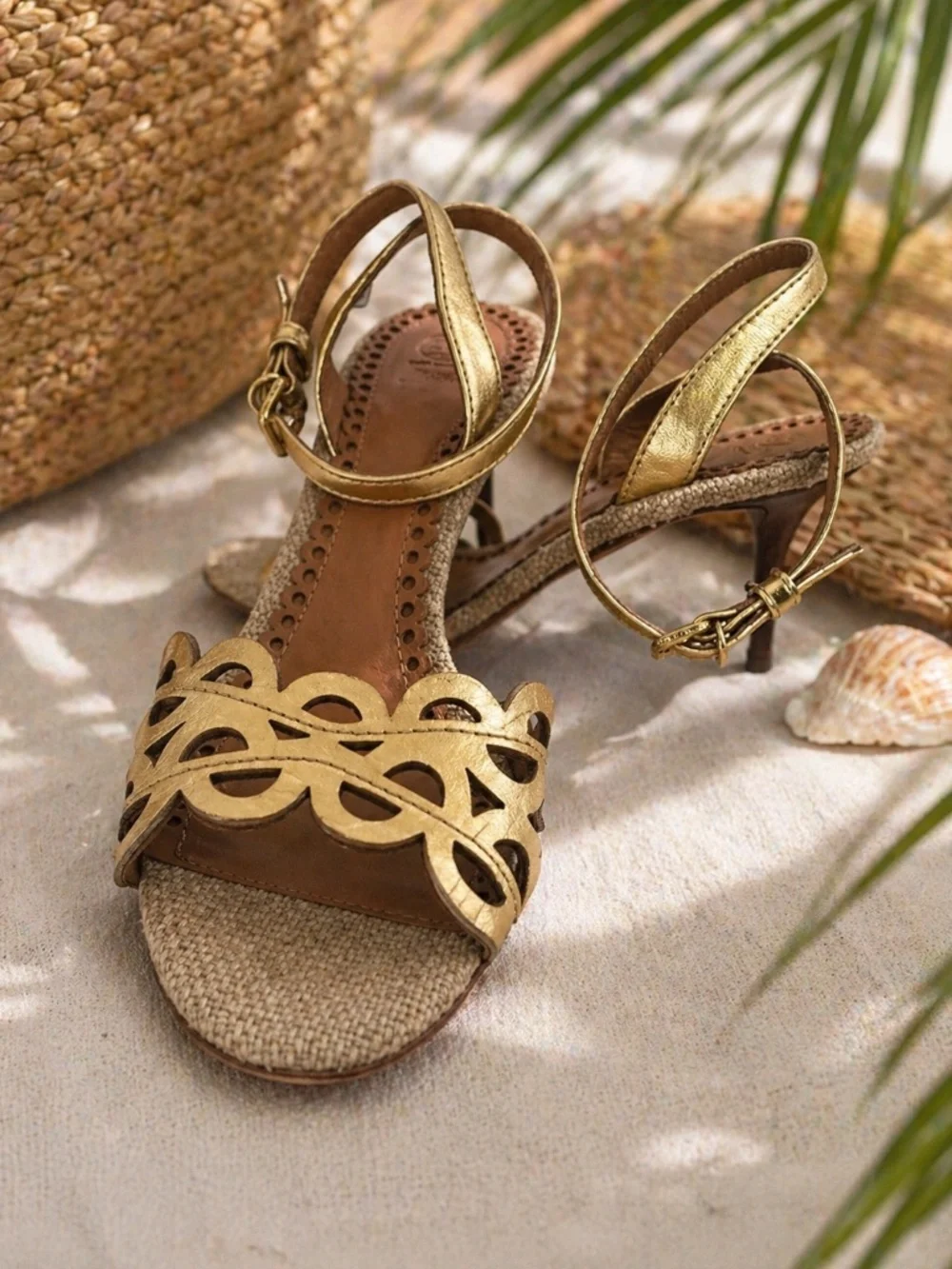 Tory Burch Aileen Gold Metallic Cutout Heels Sandals Sz 10 Glam Chic